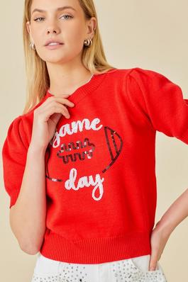 Game Day Puff Sleeve Sweater Top