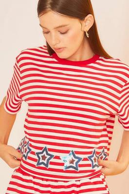 4th of July Stripe Bottom Star Patch Crop Top
