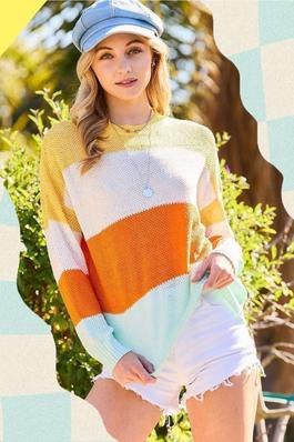 Round Neck Color Block Oversize Sweater