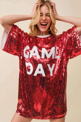 Round Neck Sequin GAME DAY letter Tunic Top