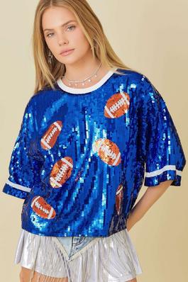 Game day Sequin Foot Ball Flocking Crop Top