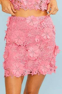Back Zipper 3D Floral Lace Mini Skirt