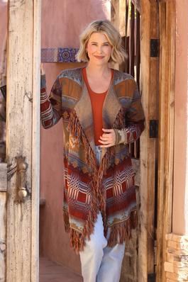 AZTEC FRINGE HEM CARDIGAN SWEATER