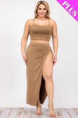 Plus Crop Cami Split Thigh Maxi Skirt Set