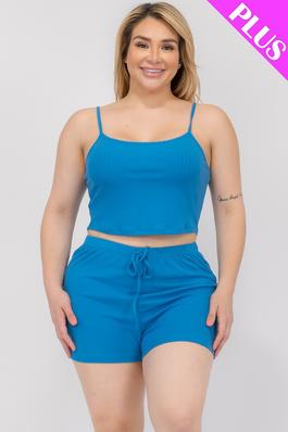 Plus Solid Ribbed Cami Top and Shorts Set