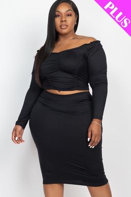 Plus size ruched top and pencil skirt set