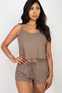Ribbed Strappy top and shorts set