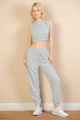 French Terry Elastic Waist Tank Top Joggers Set