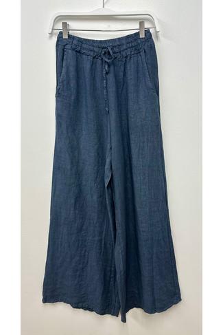 DRAWSTIRNG WAISTED BAND LINEN WIDE LEG PANTS