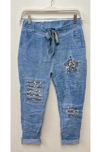 SEQUIN STAR PATCH CRINKLE JOGGER