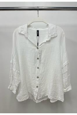 LINEN LACE DETAIL PUFF SLEEVE BUTTON DOWN SHIRTS