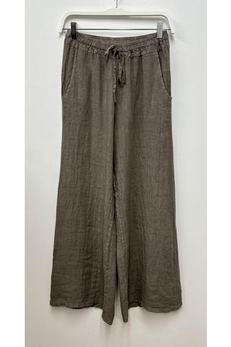 DRAWSTIRNG WAISTED BAND LINEN WIDE LEG PANTS
