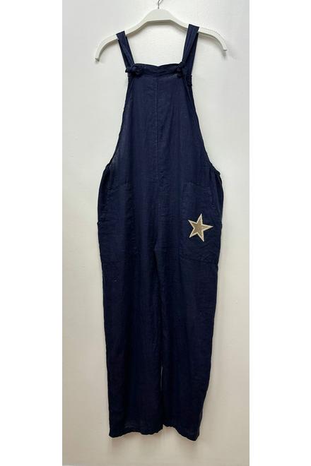 EMBROIDERED STAR LINEN OVERALLS