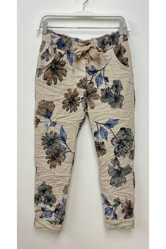 BLUE AND BROWN FLORAL CRINKLE JOGGERS