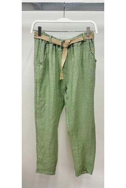 DRAWSTRING LINEN JOGGERS WITH WOVEN BELT