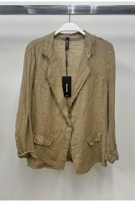 SOLID SINGLE BUTTON LINEN BLAZER WITH FLAP POCKETS