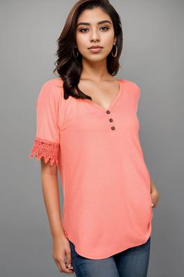 LACED ON SHORT SLEEVE SOLID TOP