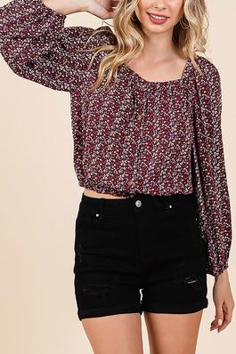 PUFF SLEEVE BUTTON FRONT TOP