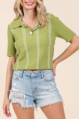 EMBROIDERY SHORT SLEEVE KNIT TOP