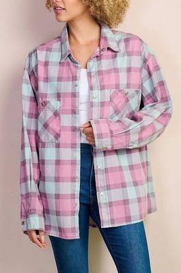 LONG SLEEVE BUTTON UP OVERSIZED CHECKERS BLOUSE TOP