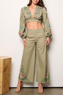 CROP TOP PALAZZO PANTS EMBROIDERY DETAILED