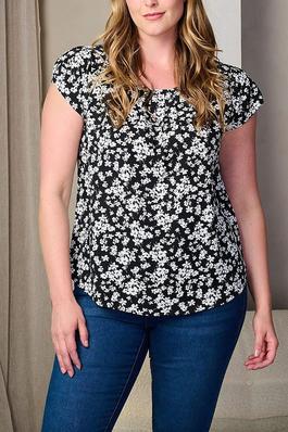 SHORT SLEEVE FLORAL TUNIC BLOUSE TOP