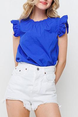 RUFFLE SLEEVE NECK DETAILED BLOUSE TOP