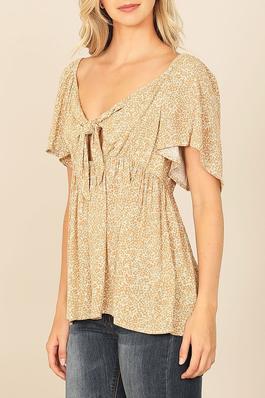 FRONT CUT-OUT KNOTTED TIE DETAIL PRINTED TOP