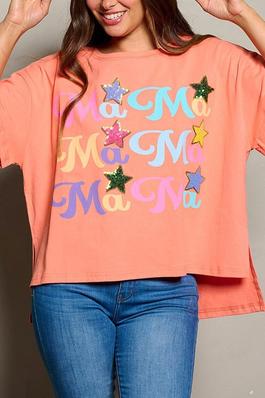 SHORT SLEEVE STARS DESIGN HIGH-LOW GRAPHIC TOP
