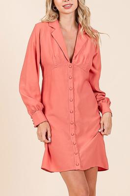 SOLID BUTTON DETAIL OVAL SLEEVE MINI DRESS