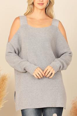 COLD SHOULDER KNITTED SWEATER