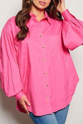 LONG PUFF SLEEVE BUTTON UP BLOUSE TOP