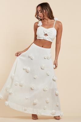 Enchanting White Skirt Set with Flower Details