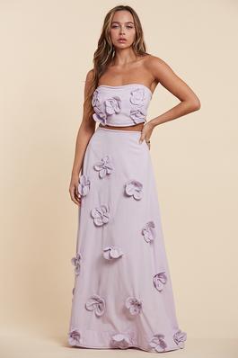 Lavender Bloom Elegance Crop Top & Maxi Skirt Set