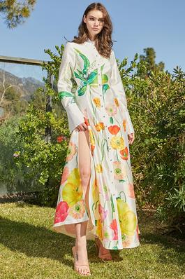 White Hand-Painted Flowers Maxi Dress