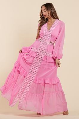 Pleated Perfection Maxi Dress Blushing Pink Lace