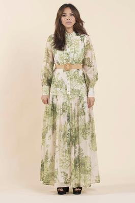Serene Elegance LT. Olive Print Maxi Dress
