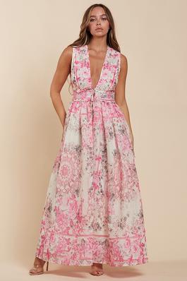 Fuchsia Bloom Goddess Maxi Dress