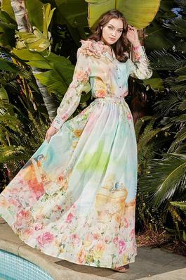 Flower Art Beauty of Spring Maxi Skirt Set