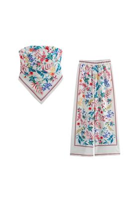 tube top print trousers suit