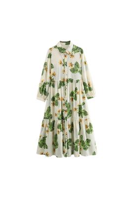 flower printing shirt midi dress