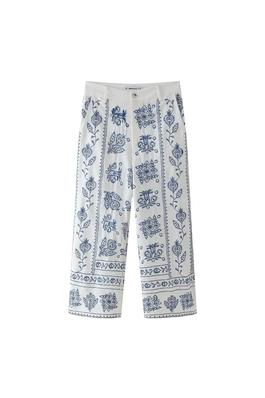 embroidery casual wide-leg trousers