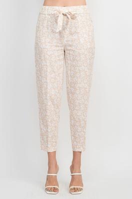 Land N Sea Linen Pant with Pockets-TAN FLORAL