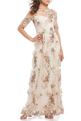 Adrianna Papell Jewel Neck Embroidered Mesh Dress