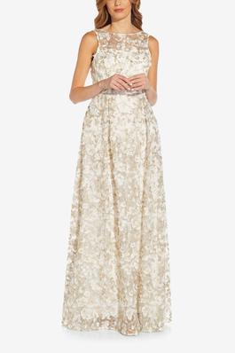 Adrianna Papell Embroidered Flower Long Dress