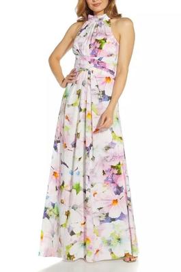 Adrianna Papell Halter Floral Print Long Dress