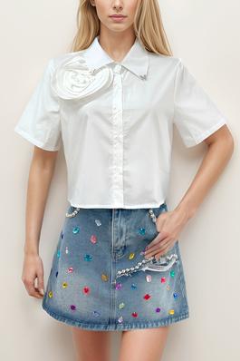 Rosette Cropped Blouse