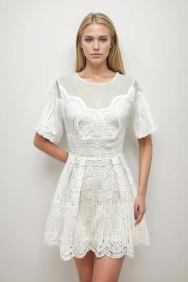 Embroidery pleated dress