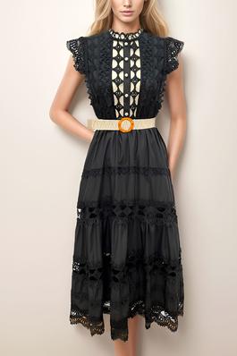 Sleeveless Crochet A-Line Maxi Dress