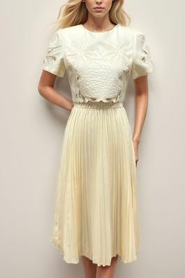 Embroidered Blouse with Pleating Skirts Sets